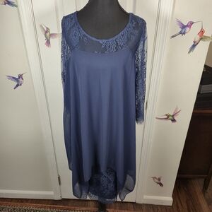 Navy Lace & Chiffon Midi Mini Dress – Goth Romantic Bohemian